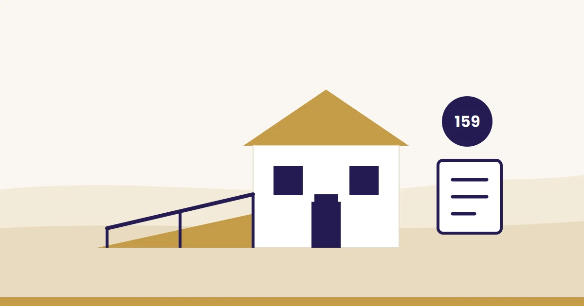 Illustration: Haus mit Rampe und Handlauf am Eingang