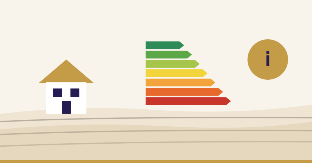 Haus und Energieeffizienzskala als Symbol für den Energieausweis